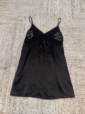 Forever 21 Black Satin Lace-Trim Chemise